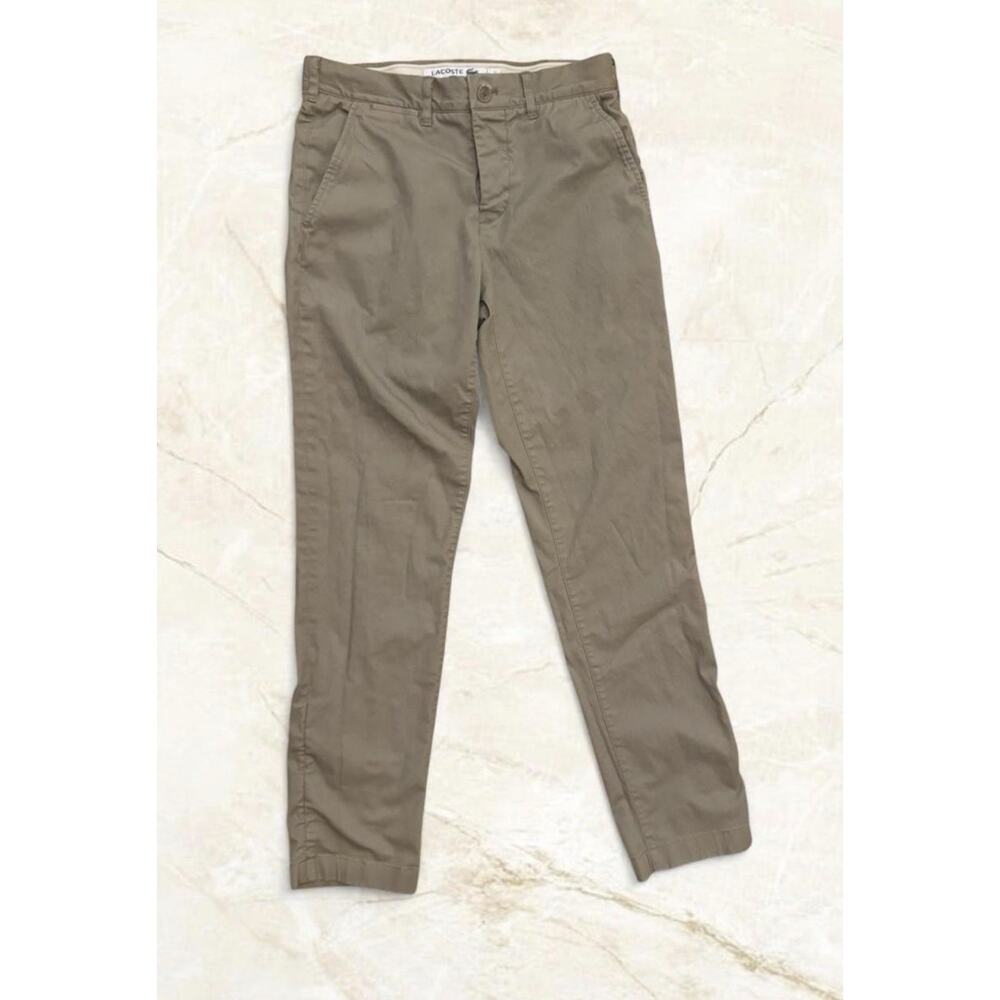 Men's Lacoste Organic Stretch Cotton Slim Fit Chino Pants Beige Size 30 Preppy